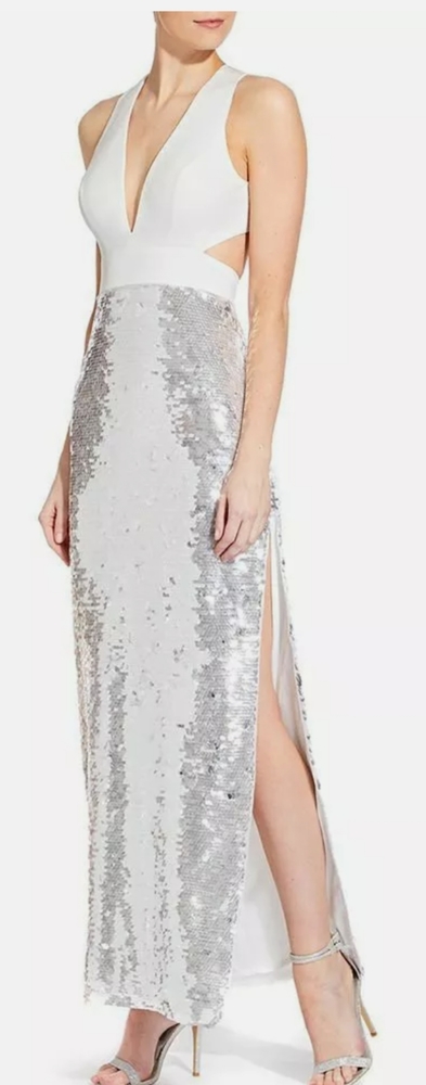 Column cross over maxi silver sequins